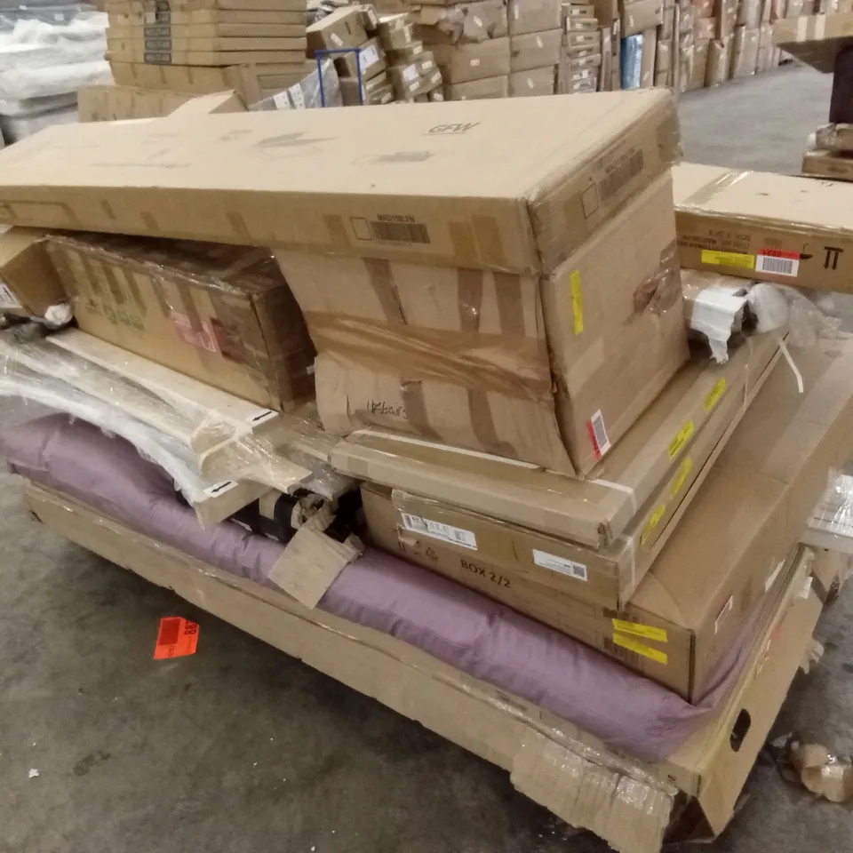 PALLET OF ASSORTED INCOMPLETE DESIGNER FURNITURE AND FURNITURE PARTS