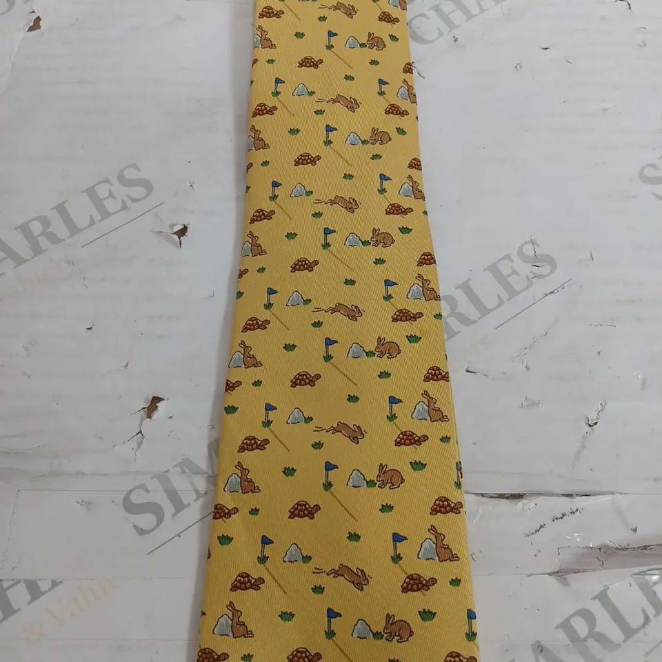 BOXED HERMES YELLOW RABBIT & TURTLE TIE
