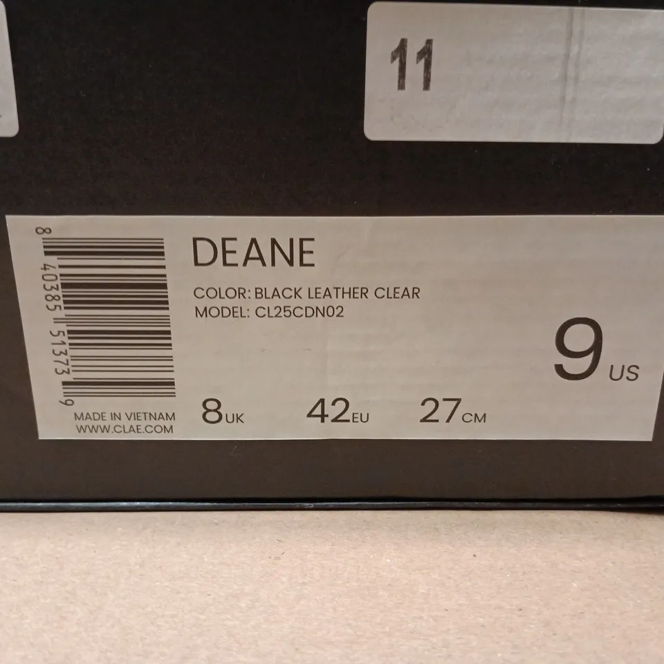 BOXED CLAE DEANE BLACK LEATHER TRAINERS – UK 8 (US 9, EU 42) 