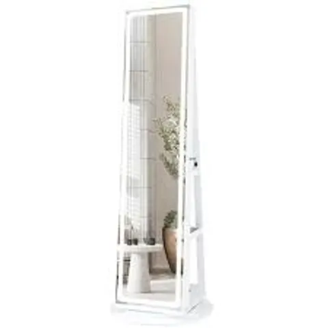 BOXED COSTWAY WHITE SWIVEL MIRRORED LED LIGHT JEWELRY CABINET - WHITE