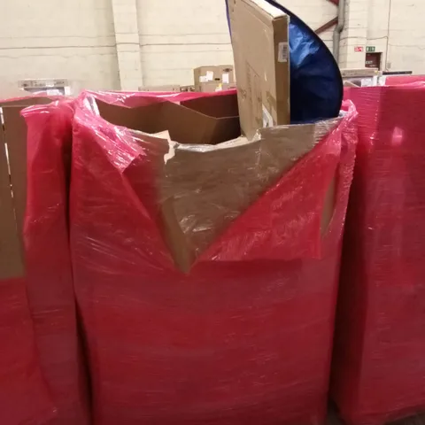 PALLET OF ASSORTED HOUSEHOLD GOODS AND PRODUCTS TO INCLUDE; POP-UP TENTS, DEHUMIDIFIER, BOXED FURNITURE ETC 