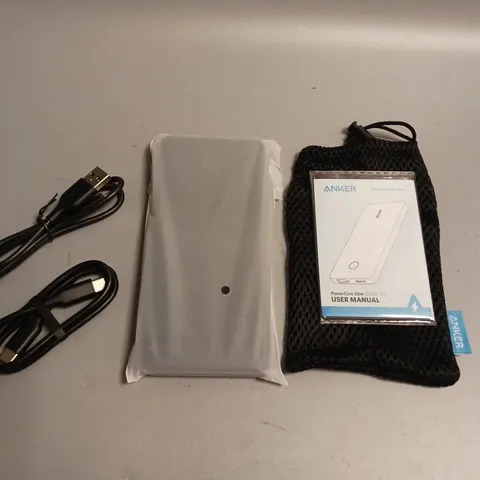 ANKER POWERCORE SLIM POWERBANK IN BLACK INCLUDES POUCH, 2 CHARGING CABLES AND INSTRUCTION MANUAL