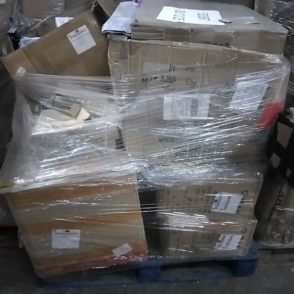 PALLET OF HOUSEHOLD ITEMS TO INCLUDE WIRELESS HEADPHONE, FLOOD LIGHT AND OTHER ASSORTED ITEMS...