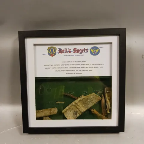 FRAMED HELL'S ANGELS 303RD BOMB GROUP BOEING B-17G AIRCRAFT CRASH RECOVERED PARTS