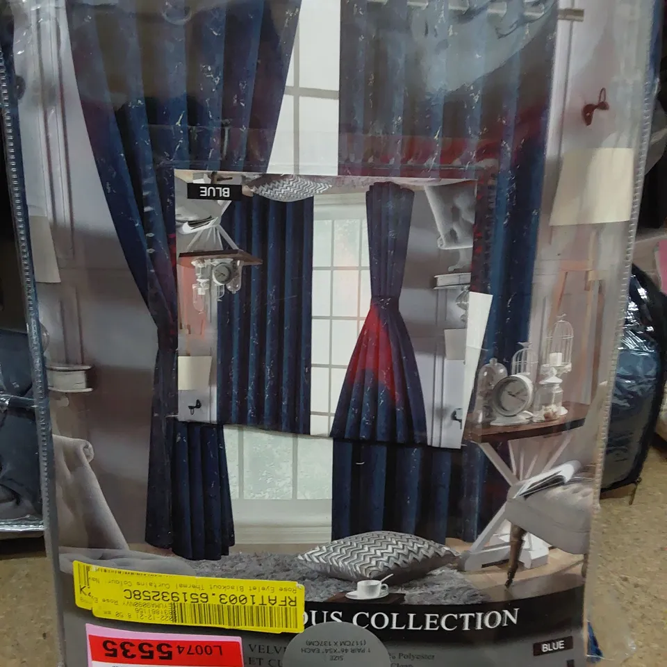 DESIGNER ROSE EYELET BLACKOUT THERMAL CURTAINS WITH TIEBACKS NAVY 117 × 137cm