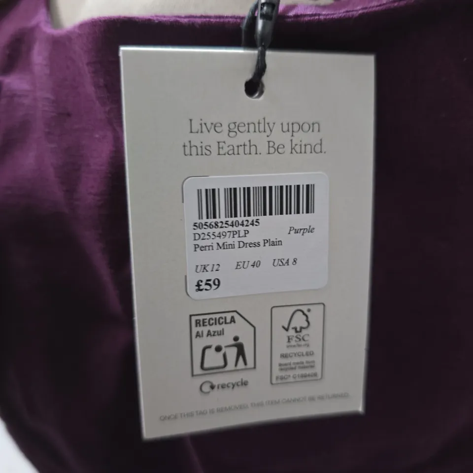 Nobody's Child Perri Mini Dress Plain – Purple, UK 12 (EU 40, USA 8)