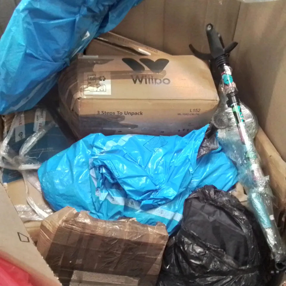 PALLET CONTAINING VARIOUS ASSORTED BOXED HOUSEHOLD ITEMS TO INCLUDE: TAJ MAHAL CANVAS, PORTABLE BASKET BALL NET, HAPPY TAP HAND WASHER, AND LOTS MORE UNMARKED BOXED ITEMS 