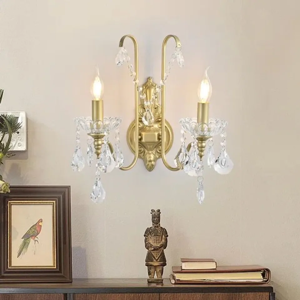 BOXED 2- LIGHT DIMMABLE GOLD CANDLE WALL LIGHT