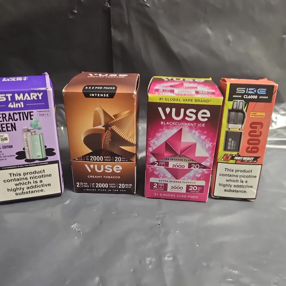 LOT OF APPROXIMATELY 20 ASSORTED ELECTRONIC CIGARETTE ITEMS TO INCLUDE VUSE PODS, LOST MARY AND SIKE PODS