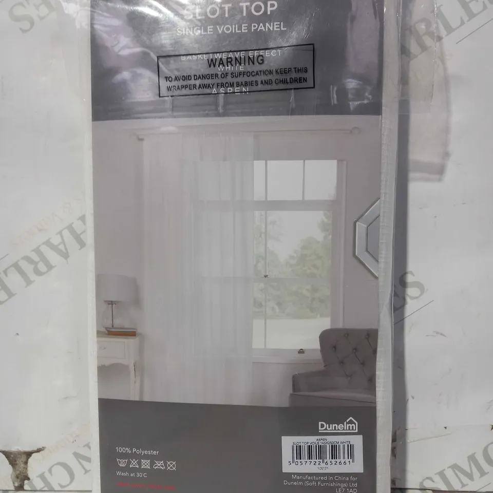 DUNELM ASPEN SLOT TOP SINGLE VOILE PANEL - BASKETWEAVE EFFECT IN WHITE