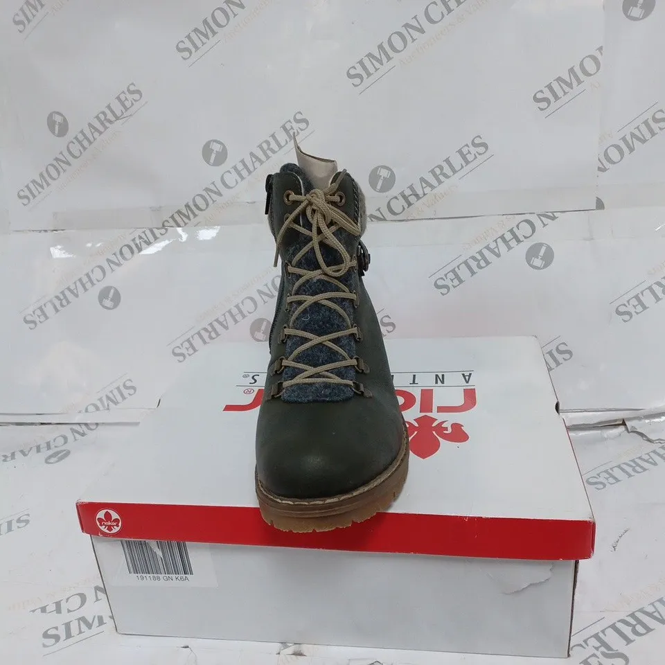 BOXED RIEKER GREEN CUFFED HIKING BOOTS- SIZE 6.5