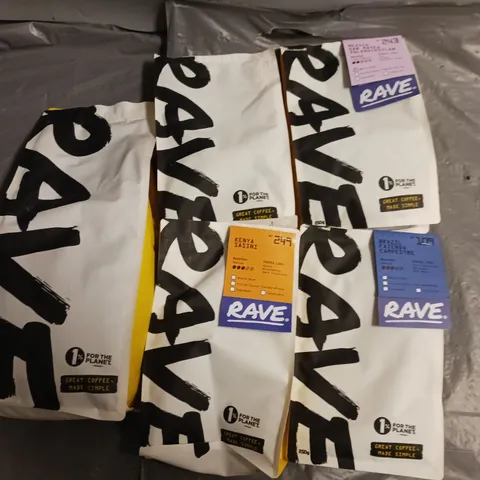 LOT OF 5 ASSORTED PACKS OF RAVE COFFEE