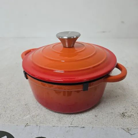 ORANGE ENAMELLED CAST-IRON CASSEROLE POT WITH LID