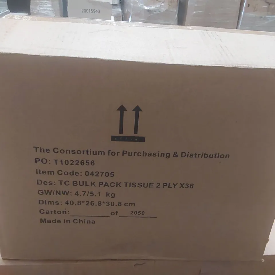 BOX CONTAINING 36 BULK PACK 2 PLY TISSUE PAPER
