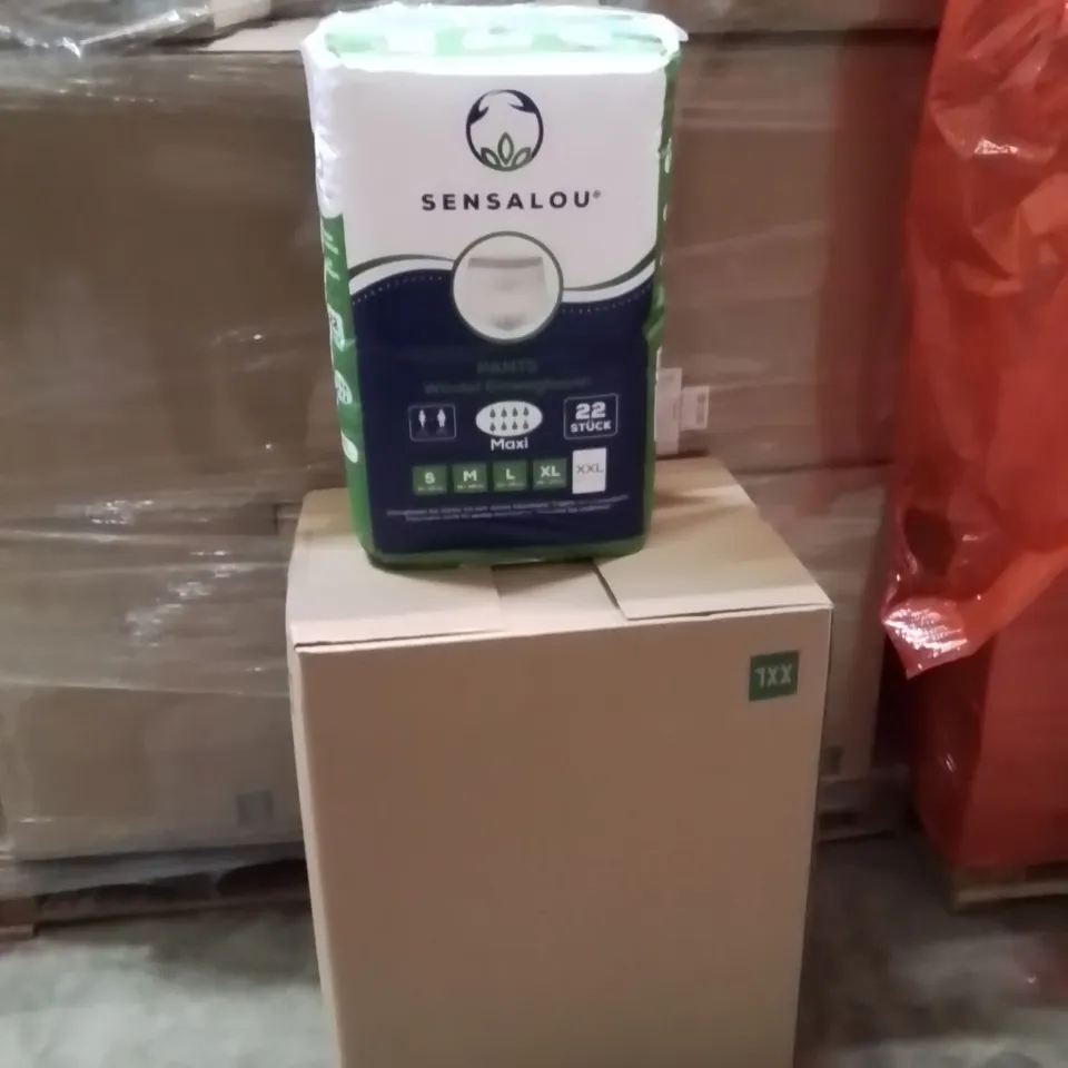 PALLET OF SENSALOU INCONTINENCE PANTS XL APPROXIMATELY 4 PACKS PER BOX