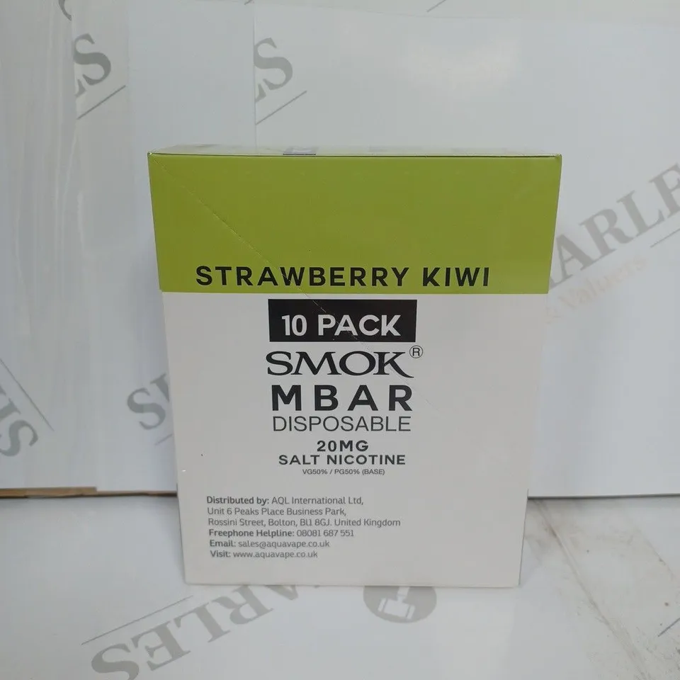 BOX OF APPROXIMATELY 10 BOXES OF STRAWBERRY KIWI 10 PACK SMOK M BAR DISPOSABLE 20MG SALT NICOTINE