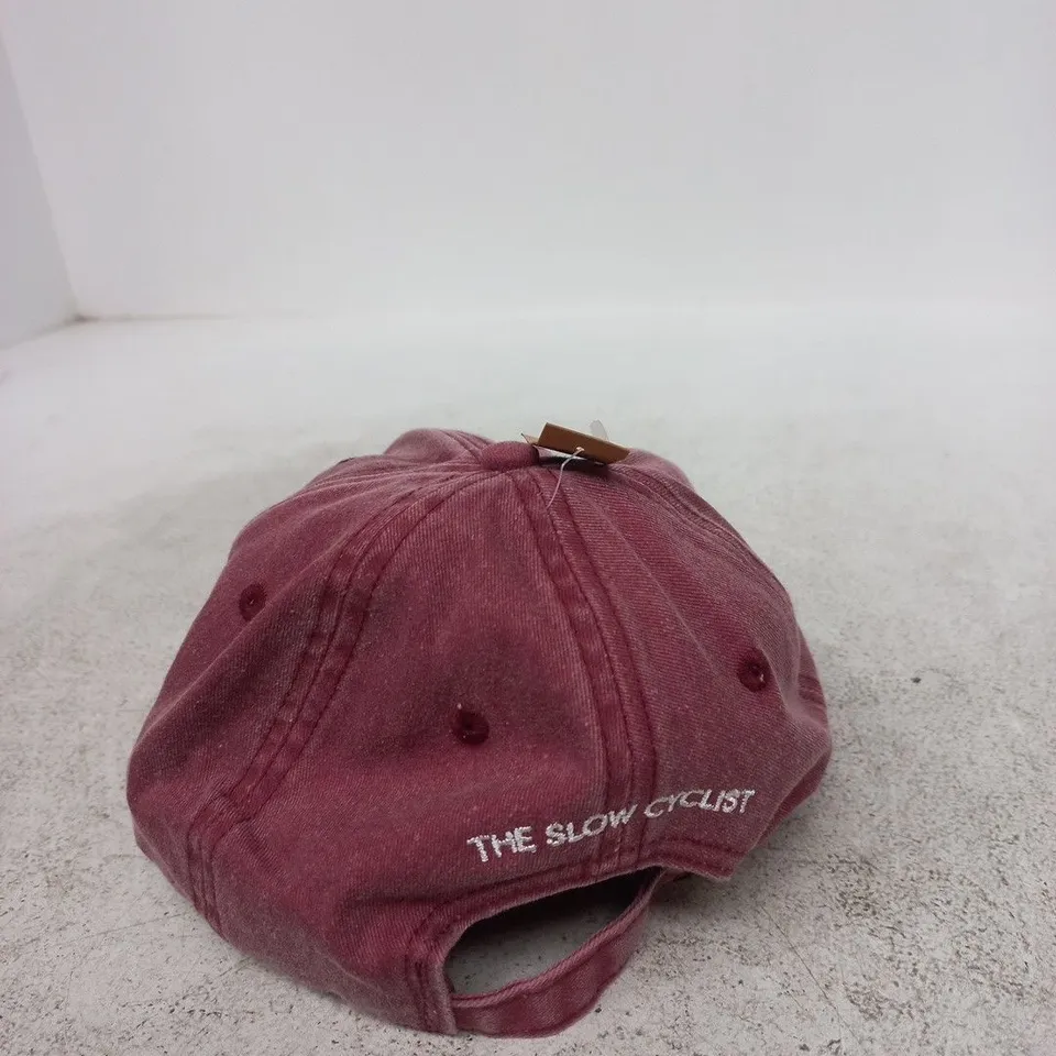 Maroon baseball cap with bicycle logo
