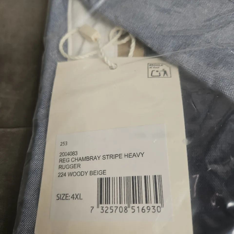 GANT REG CHAMBRAY STRIPE HEAVY RUGGER – NAVY & BEIGE – MEN'S RUGBY SHIRT – UK 4XL