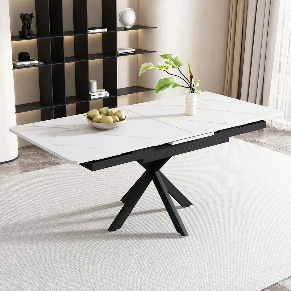 BOXED EXTENDABLE DINING TABLE BLACK WITH GREY DESKTOP (2 BOXES)