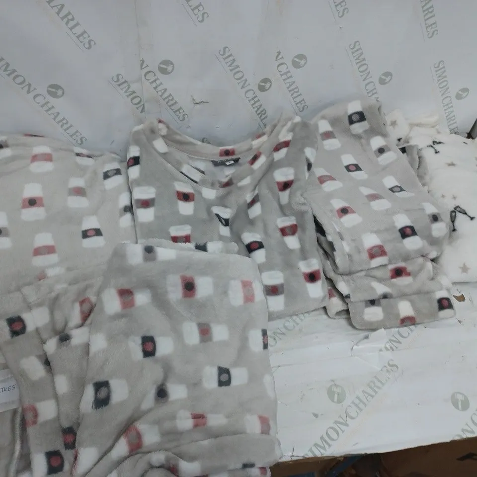 BOX OF ASSORTED CLOTHING ITEMS TOO INCLUDE TOPS ,FLUFFY PANTS AND JUMPERS COMING IN DIFFERENT COLOURS AND SIZES 