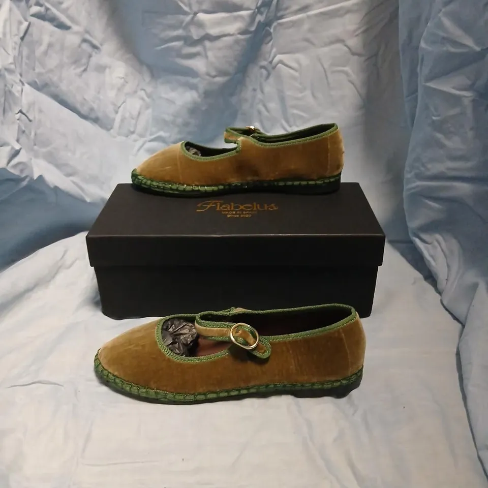 FLABELUS EYRE SHOES – WOMEN'S BROWN SUEDE WITH GREEN TRIM, UK 4 (EU 37), HANDMADE IN SPAIN