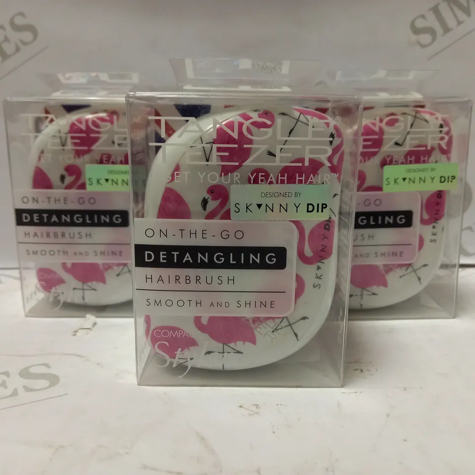 LOT OF 3 SKINNYDIP TANGLE TEEZER ON-THE-GO DETANGLING HAIR BRUSHES
