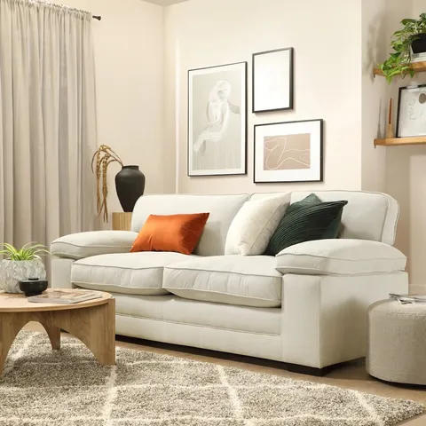 BOXED CHATHAM NATURAL DOTTED CORD FABRIC 3 SEATER SOFA (1 BOX)