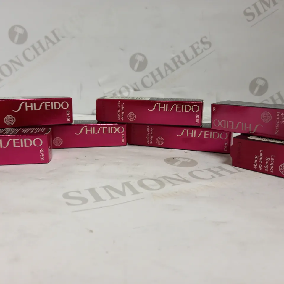 BOXED LOT OF APPROX 7 SHISEIDO LIPSTICKS