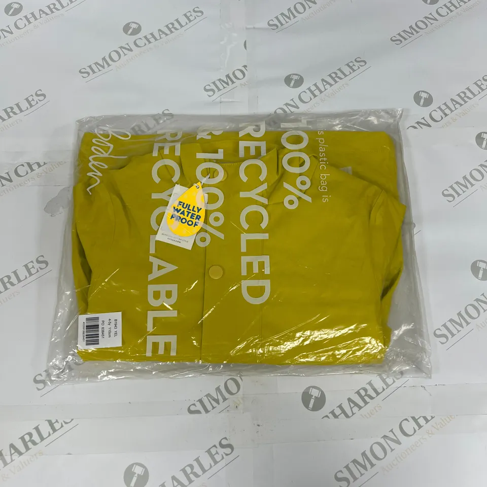 BODEN BAGGED WATERPROOF COAT IN YELLOW SIZE 4-5Y