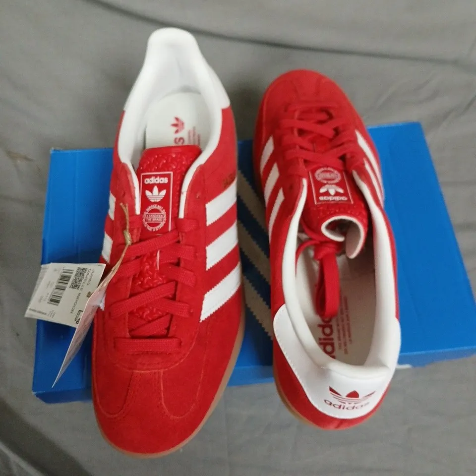 ADIDAS GAZELLE INDOOR SNEAKERS - RED SUEDE, UK 7.5