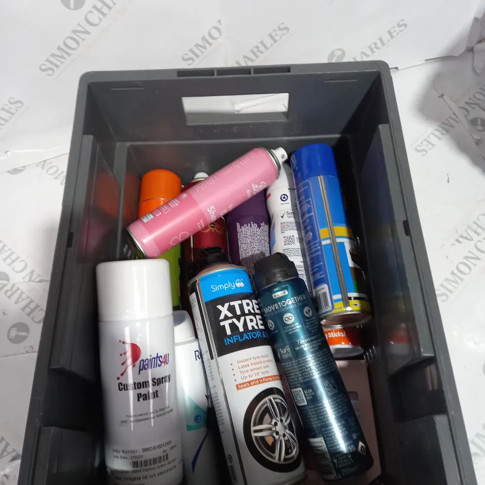 APPROXIMATELY 10 ASSORTED AEROSOL ITEMS TO INCLUDE SPRAY PAINT, DRY SHAMPOO, TYRE INFLATOR ETC - COLLECTION ONLY 