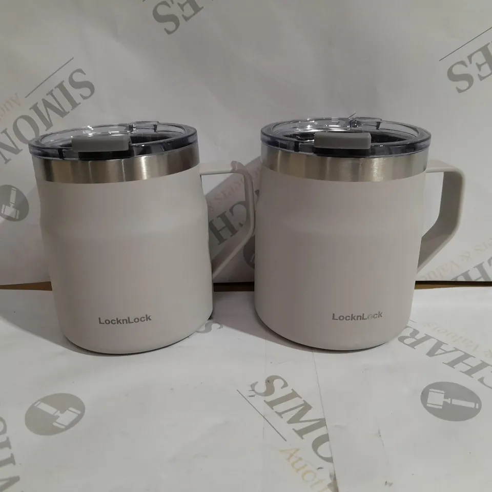 LOCK & LOCK PAIR OF INSULATED STAINLESS STEEL MUGS - OFF WHITE