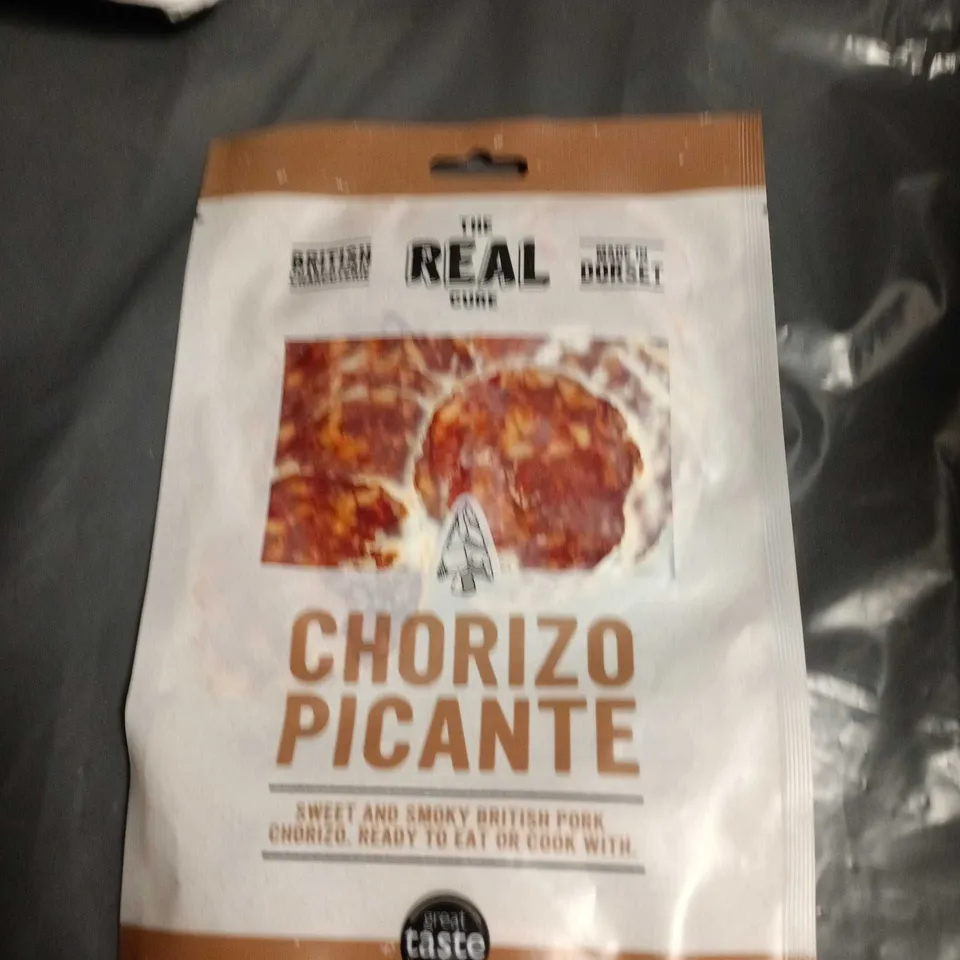 APPROXIMATELY 8 ASSORTED FOOD AND DRINK ITEMS INCLUDING WESSEX MILL STRONG WHITE BREAD FLOUR , CURED CHORIZO AND ALPRO OAT DRINK