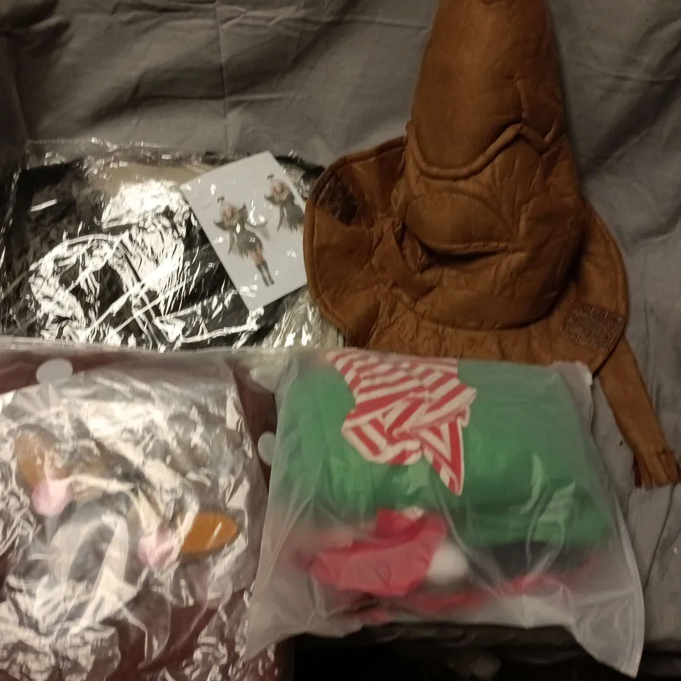 LOT OF APPROXIMATELY 13 FANCY DRESS ITEMS TO INCLUDE HARRY POTTER HAT AND ELF COSTUMES