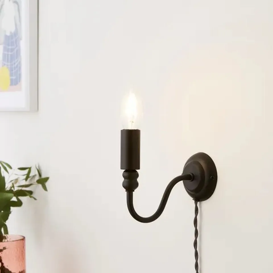 BOXED DUNELM PRIDE AND JOY WALL LIGHT SATIN BLACK AND CHARCOAL 