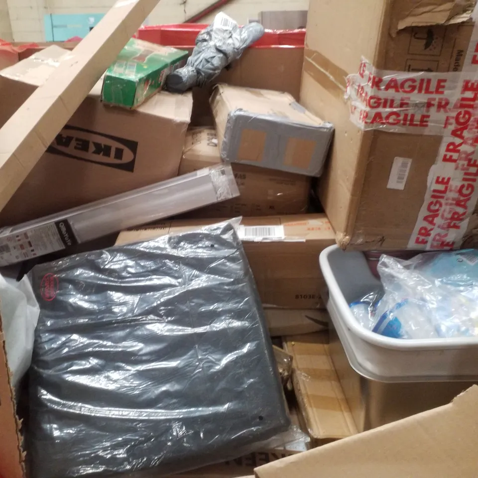 PALLET CONTAINING ASSORTED PRODUCTS INCLUDING SATELLITE SPEAKER STANDS, MONITOR SCREEN PROTECTOR, SPIN MOP, PLAYPEN & ROLLER BLIND