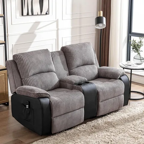 BOXED POSTANA DUAL MOTOR RISE RECLINER 2 SEATER JUMBO CORD DRINKS CONSOLE SOFA (3 BOXES)
