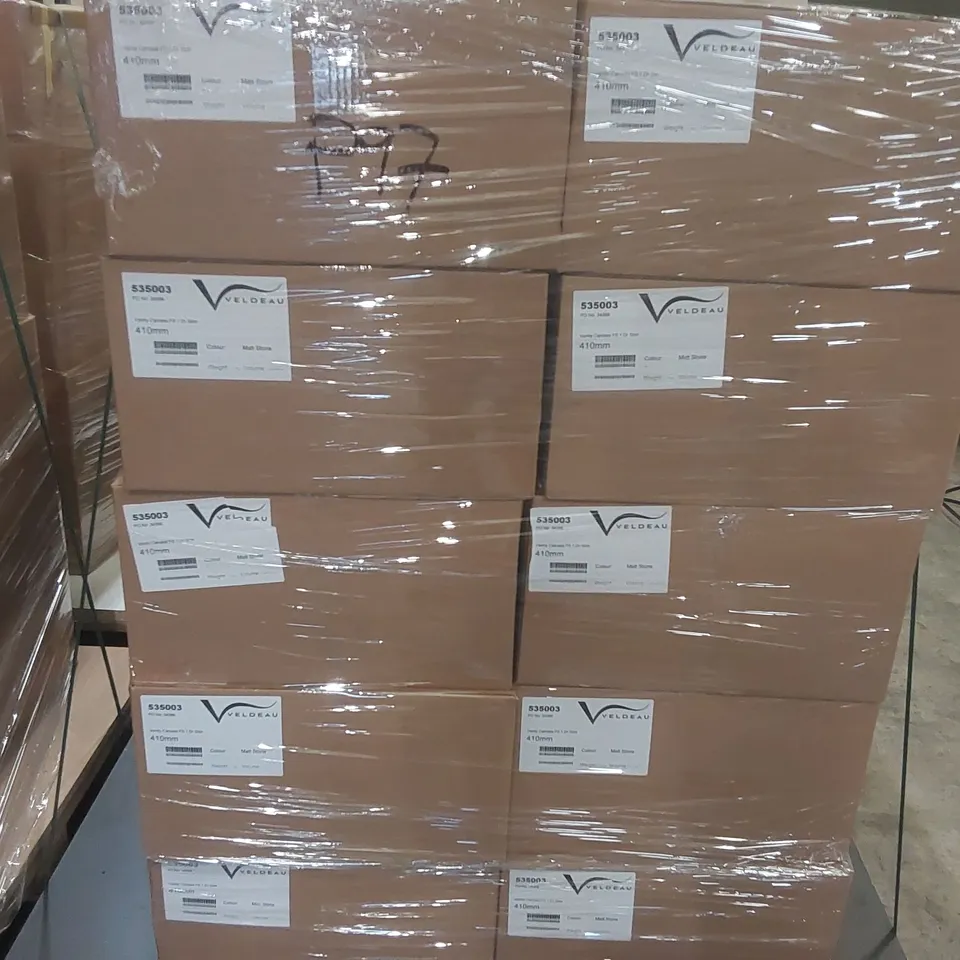 PALLET CONTAINING A LARGE QUANTITY OF ASSORTED BATHROOM FURNITURE PARTS INCLUDING: VELDEAU VANITY CARCASSES