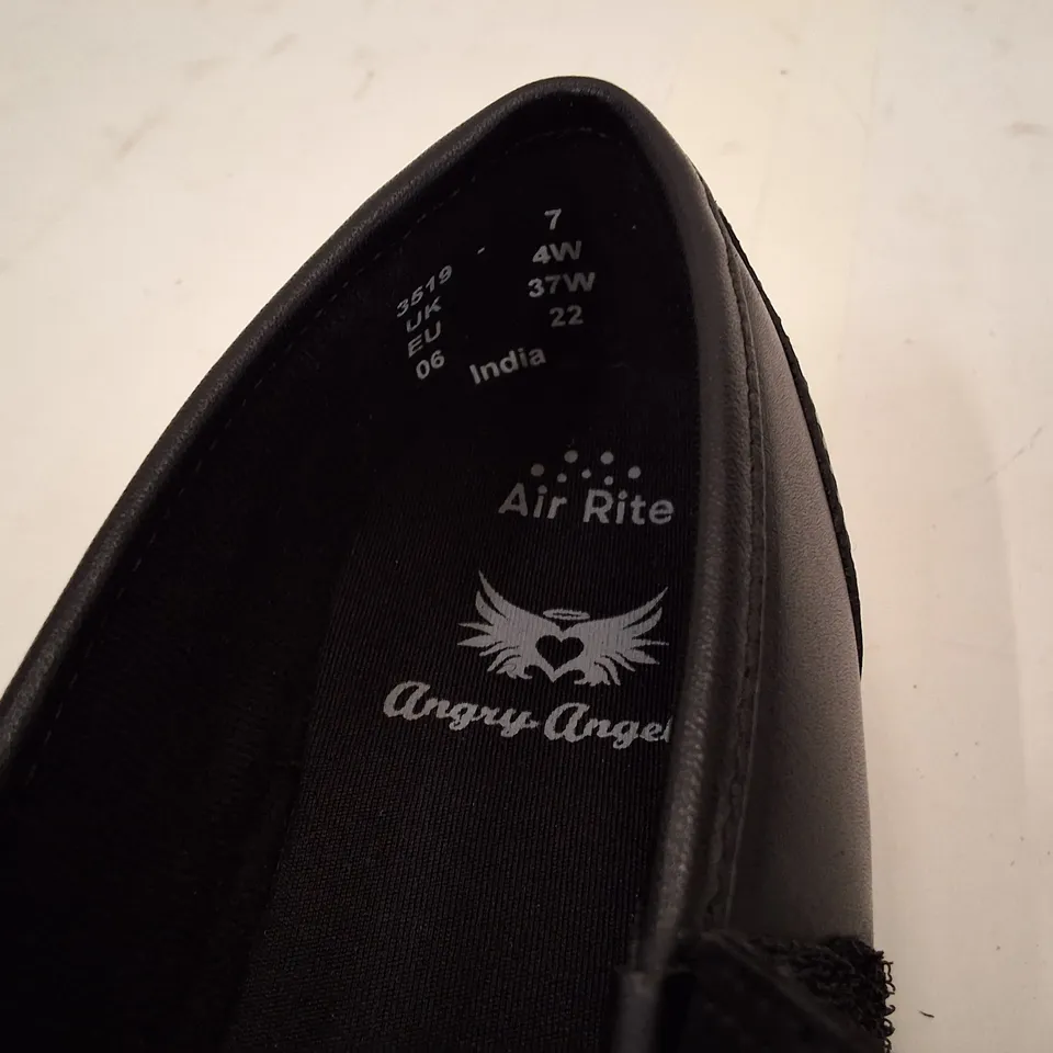 BOXED ANGRY ANGEL BLACK LEATHER MARY JANE SHOES, UK 4W (EU 37)