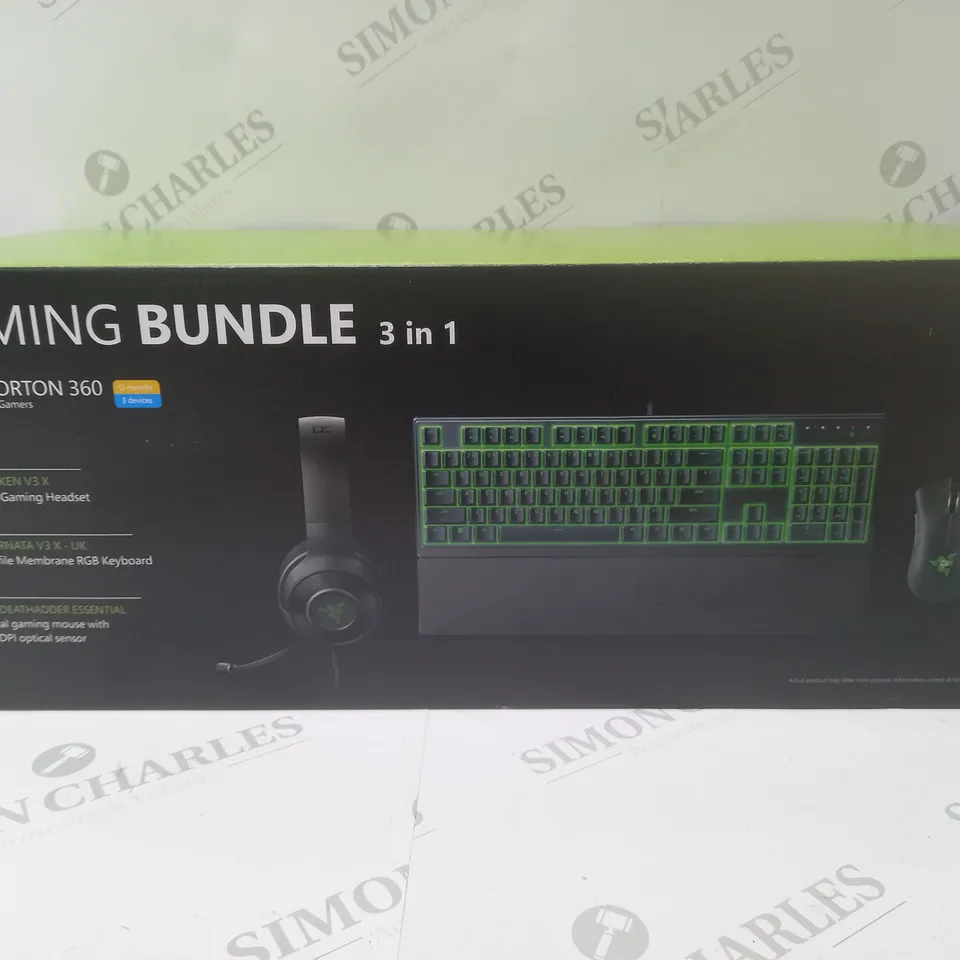 BRAND NEW BOXED RAZER GAMING BUNDLE 3 IN 1 TO INCLUDE - GAMING HEADSET, MEMBRANE RGB KEYBOARD AND ESSENTIAL GAMING MOUSE