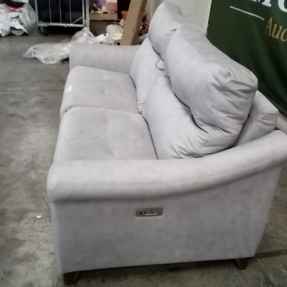 DESIGNER G PLAN RILEY LARGE SOFA ELECTRIC RECLINER DBL - STINGRAY PLATINUM FABRIC 
