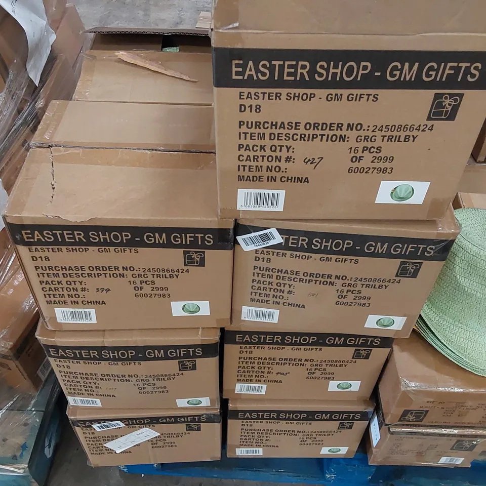 PALLET OF ASSORTED BRAND NEW EASTER ITEMS INCLUDING; EASTER TRILBYS, EASTER FLAG BUNTING, EASTER ACCESSORIES KITS, EASTER BUNNY POTS