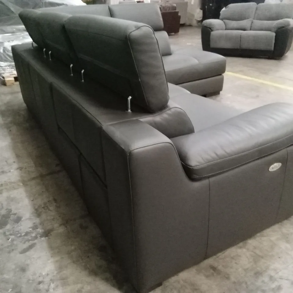 QUALITY DESIGNER ITALIAN MADE RICCARDO LEATHER ELECTRIC RECLINER CORNER CHAISE SOFA - SLATE
