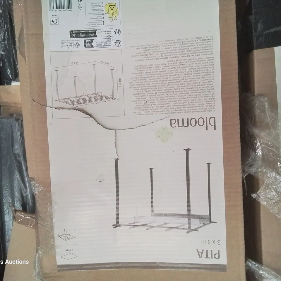 BOXED BLOOMA PITA SLIDING FABRIC ROOF GAZEBO 3 × 3M 