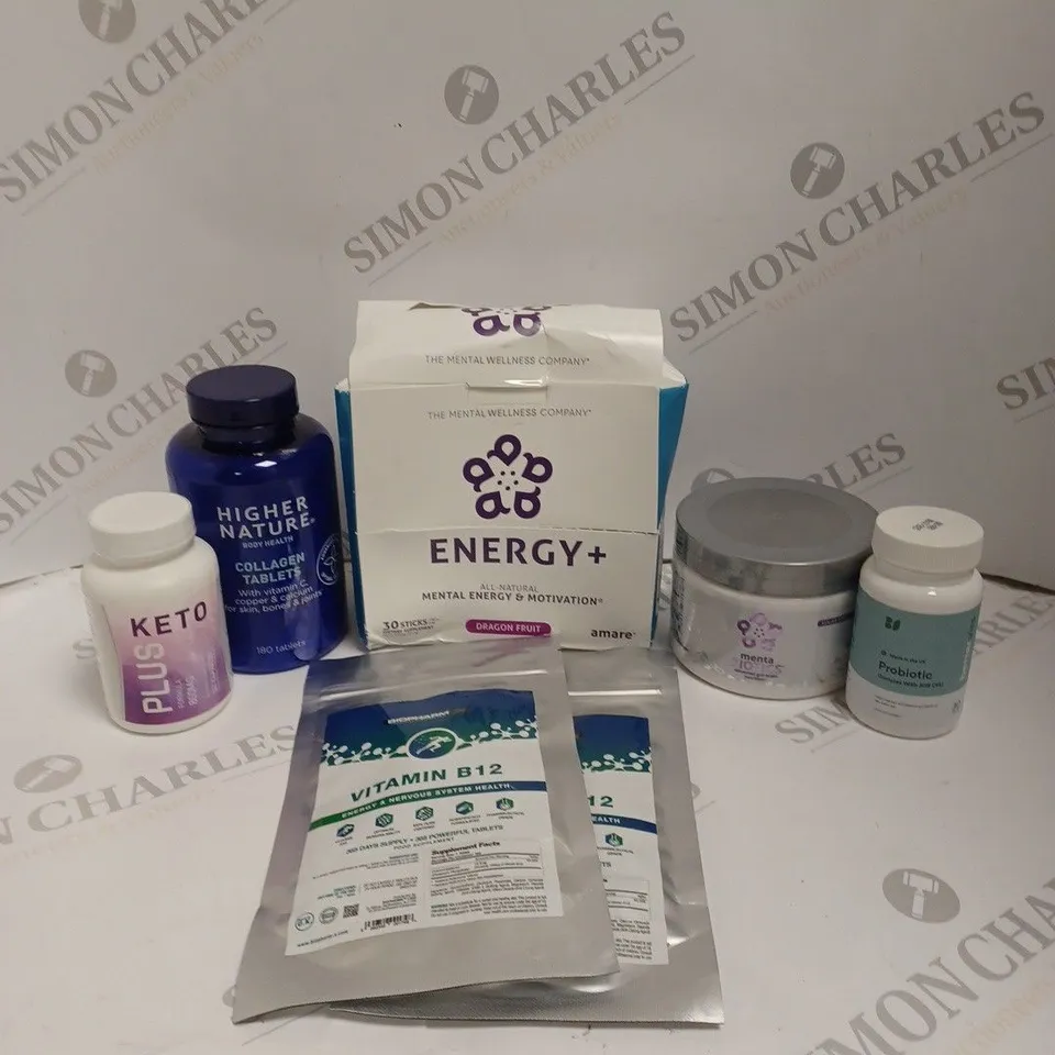 APPROXIMATELY 15 ASSORTED FOOD SUPPLEMENT PRODUCTS TO INCLUDE MENTAL WELLNESS ENERGY+, KETO PLUS, HIGHER NATURE COLLAGEN TABLETS ETC 