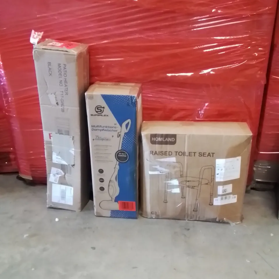 PALLET OF ASSORTED HOUSEHOLD GOODS AND PRODUCTS TO INCLUDE;RAISED TOILET SEAT,STEAMER,HEATER
