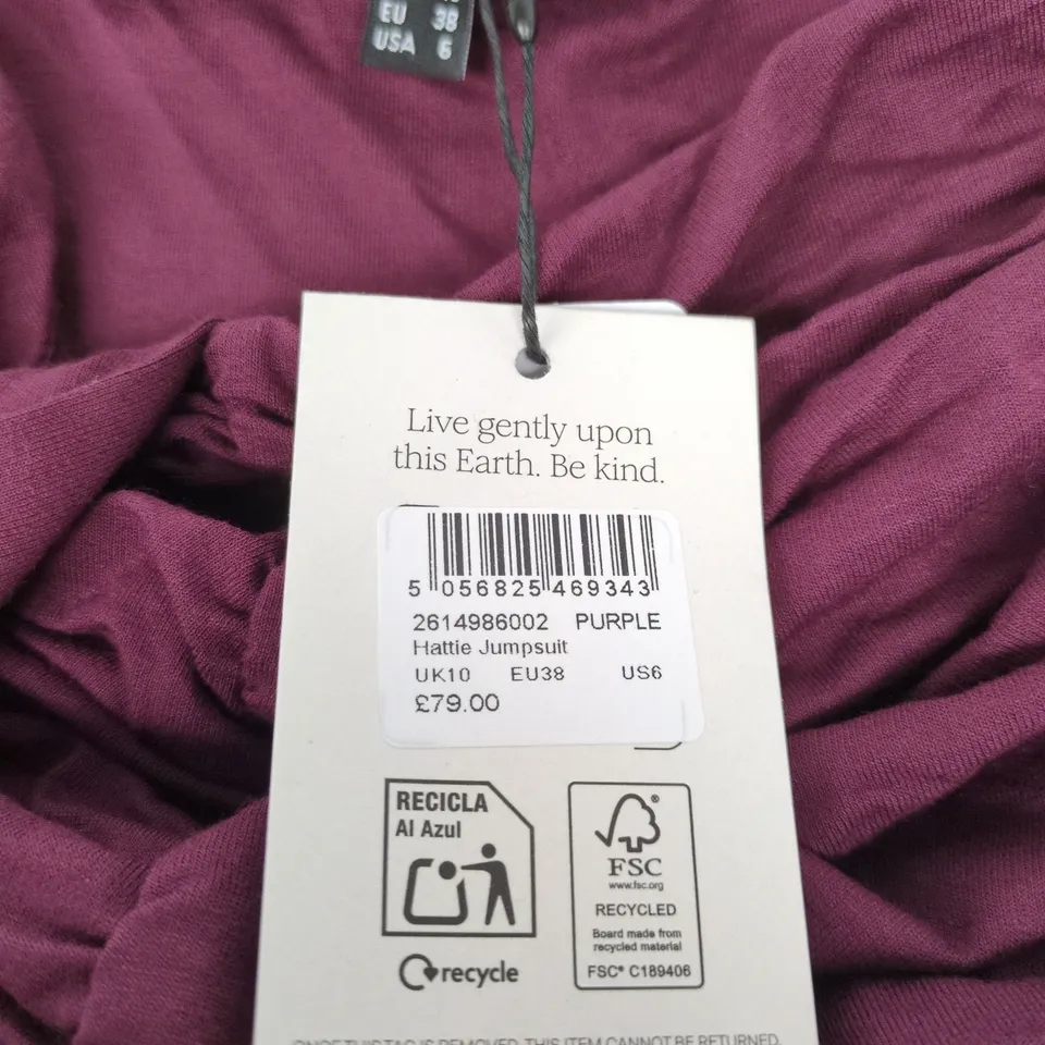NOBODY'S CHILD HATTIE JUMPSUIT – PURPLE, UK 10 (EU 38, US 6) – NEW WITH TAGS