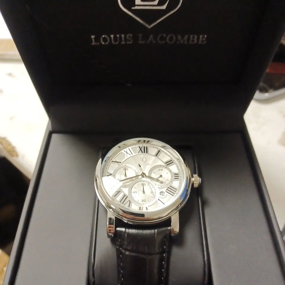 MENS LOUIS LACOMBE CHRONOGRAPH WATCH-BLACK LEATHER STRAP