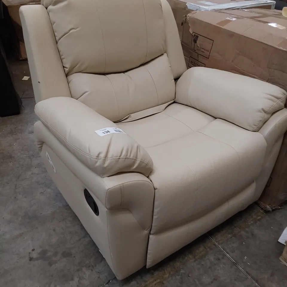 DESIGNER MANUAL RECLINING EASY CHAIR CREAM LEATHER 