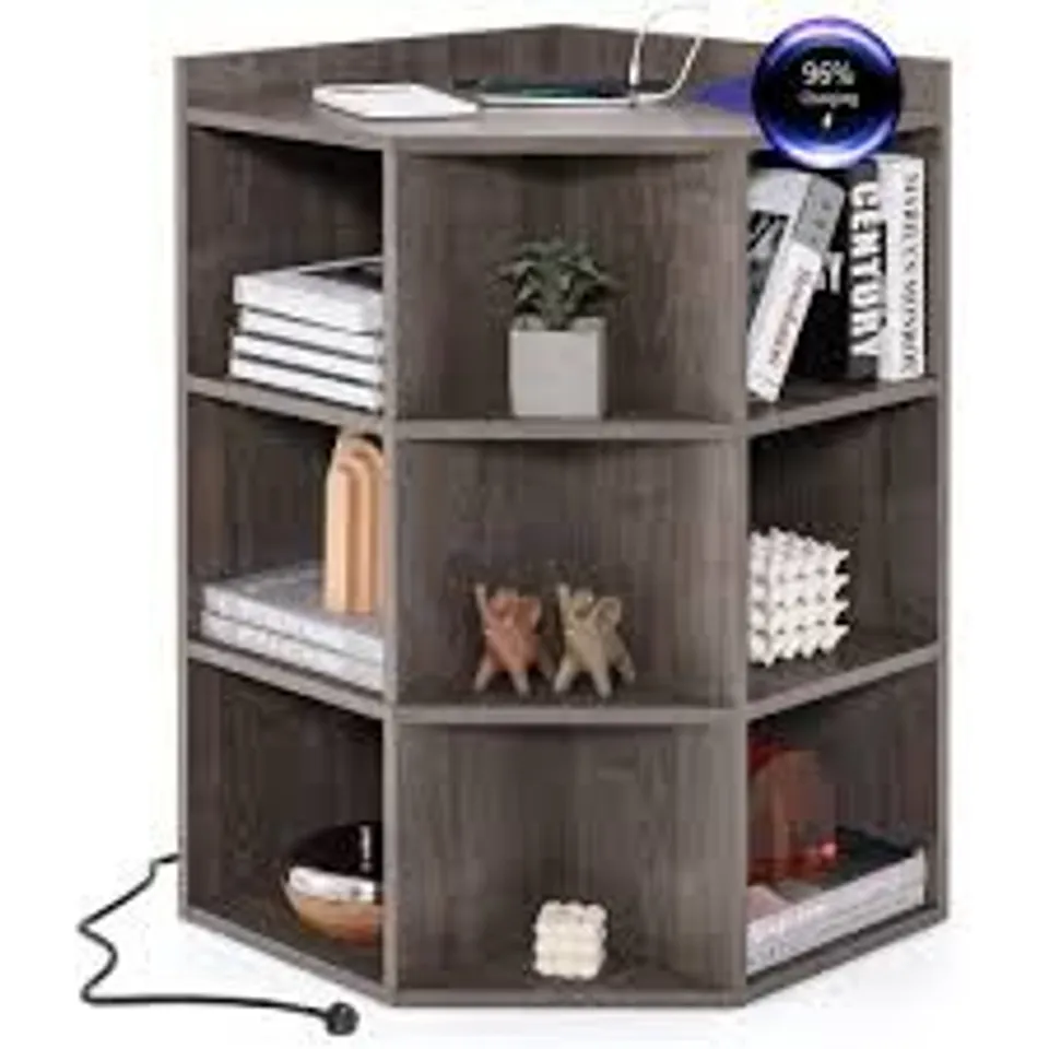 BOXED COSTWAY 9 CUBE GREY CORNER CABINET WITH CHARGING STATION